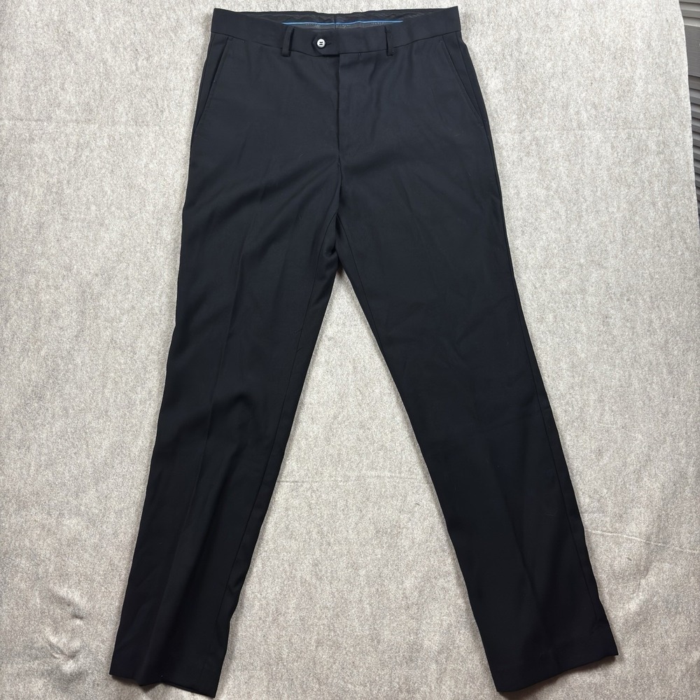 MAZARI Black Dress Pants Mens 32x31 Straight Flat Front Business Office Slacks